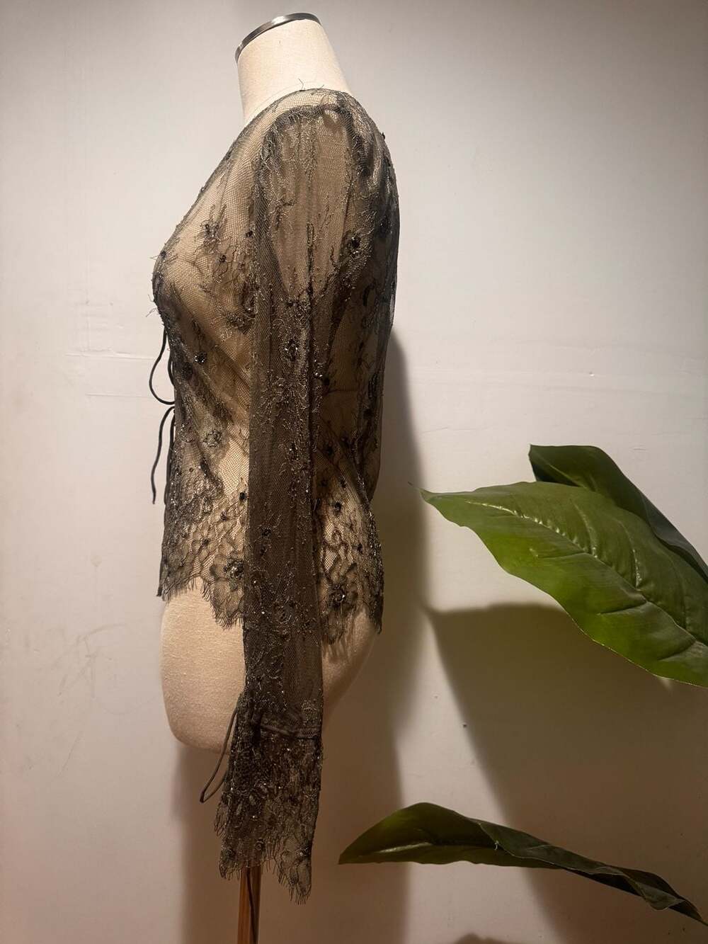 MNG Mango Sequin Embellished Lace Tie-Front Cardigan Size S (US 4) Evening Top - Picture 5 of 9
